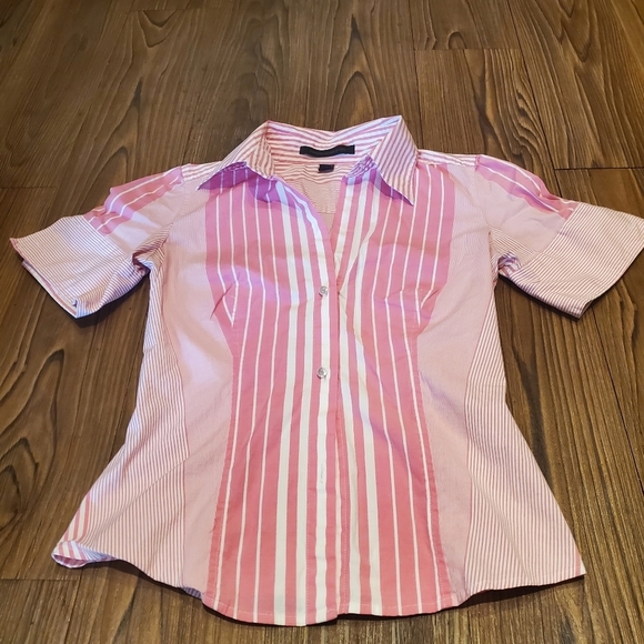 Express Striped Top Pink White Blouse Button Down Shirt Cotton Preppy Casual 4 - Picture 1 of 9